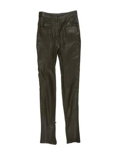 Pre-owned Balmain Lambskin Straight Leg Pants In Green