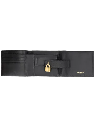 Balmain Lambskin Trifold Wallet In Black