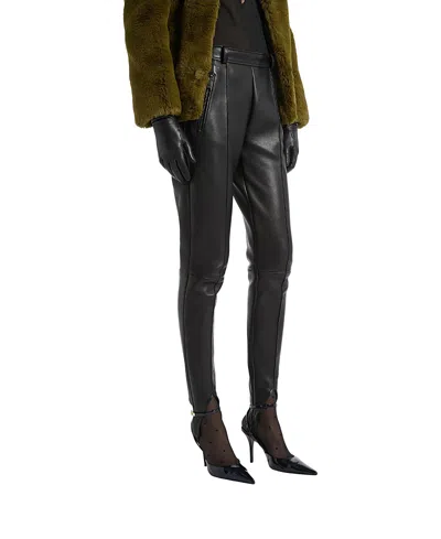 Balmain Lambskin Trousers With Stirrup In Black