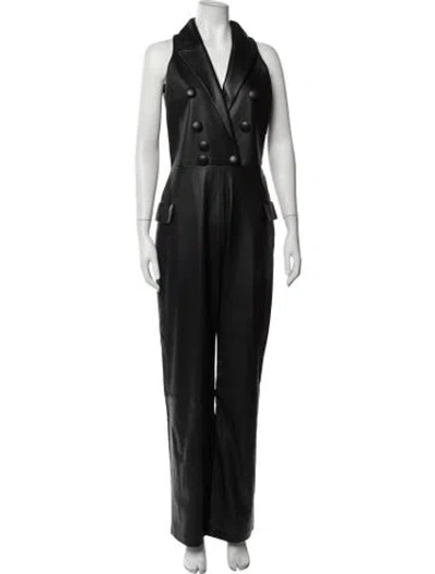 Pre-owned Balmain Lambskin V-neck Jumpsuit W/ Tags In Black