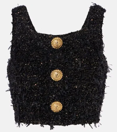 BALMAIN LAMÉ TWEED CROP TOP