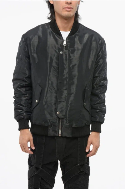 Balmain Laminated Fabric Bomber Jacket With Ribbed Edges In Black