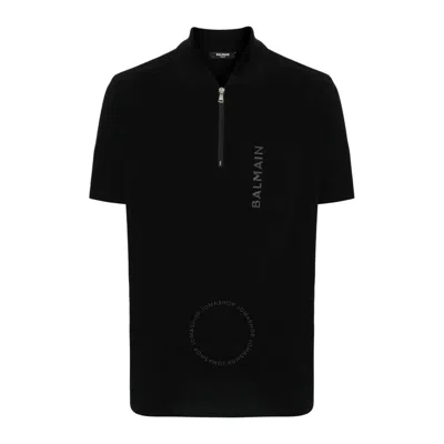 Balmain Laminato Logo-lettering Polo Shirt In Black