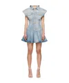 Balmain Blue Flared Denim Minidress In Multicolor