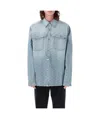 Balmain Jacquard Monogram Button Down Shirt In Blue Jeans In Multicolor