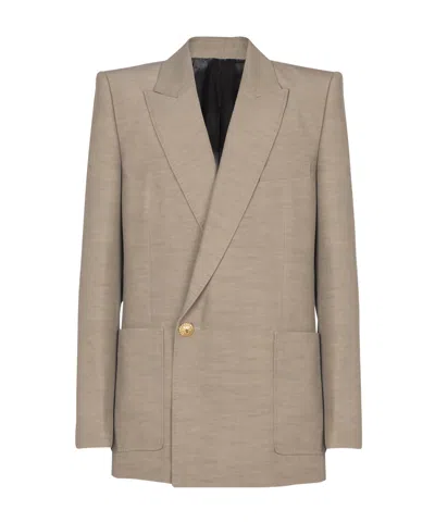 Balmain Lapel Long-sleeved Suit Coat In Nude