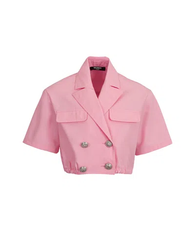 Balmain Lapel Short Sleeve Shirt In Pink