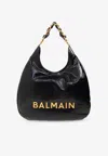 Balmain Large 1945 Soft Hobo Bag In Embossed Crinkled Calfskin With A Pb Labyrinth Monogram In Black