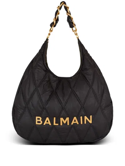 Balmain Large 1945 Quilted Shoulder Bag In Black