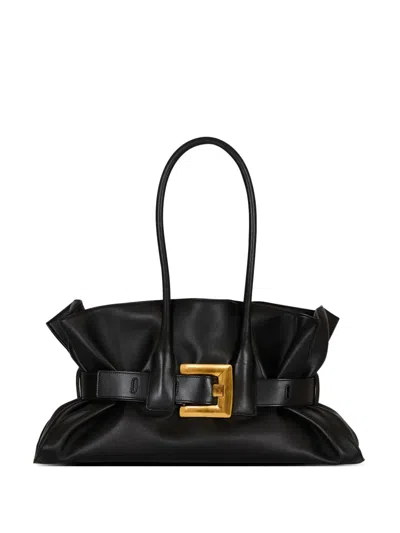 Balmain Large Anthem Buckle-detailed Calfskin Tote Bag In Black