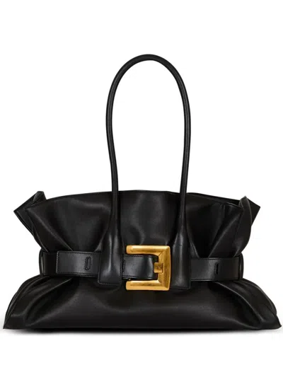 Balmain Anthem Large Belted Tote Bag In Leather In Black