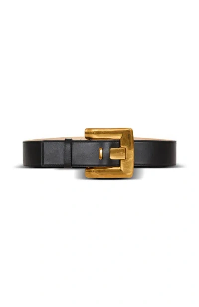 Balmain Large Anthem Calfskin Leather Belt In Black