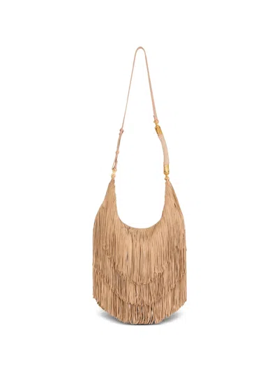 Balmain Large Ebene Fringed Hobo Bag In Brown