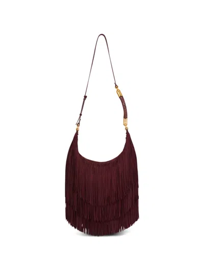 Balmain Large Ebene Fringed Hobo Bag In Burgundy