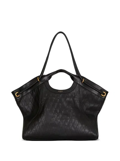 Balmain Large Tote In Topstitched Leather In Pattern
