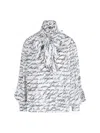 Balmain Love Letter Print Silk Blouse With Bow In White