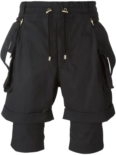 Balmain Layered Cargo Shorts In Black