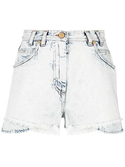 Balmain Layered Denim Shorts In Blau