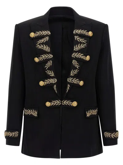 Balmain Blazer With Leaf Embroidery And Gold Buttons In Black