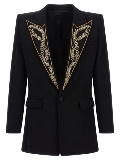 Balmain Leaf Embroidery Blazer In Black