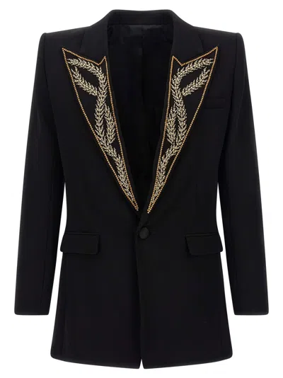 Balmain Leaf-embroidered Blazer In Black