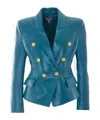 Balmain Leather 6-button Jacket In Blue