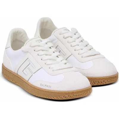 Balmain Leather And Canvas  Swan Trainers In White