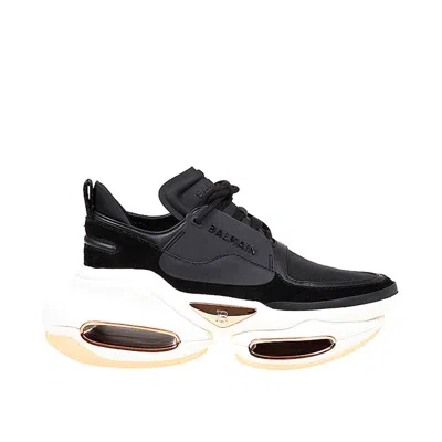 Balmain Leather And Fabric Sneakers Men In Black