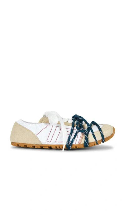 Balmain Leather & Nylon Racer 45 Sneaker In Creme & Blanc