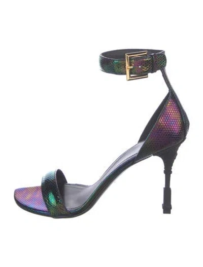 Pre-owned Balmain Leather Animal Print Sandals In Black/purple