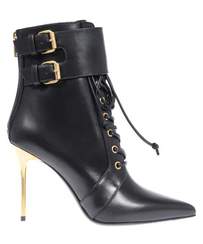 Balmain Leather Ankle Boots In Black