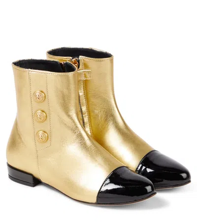 Balmain Kids' Leather Ankle Boots In Gold