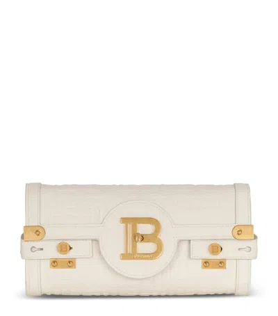 Balmain B-buzz 23 Monogrammed Grained Leather Clutch In White