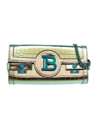 Pre-owned Balmain Leather B Buzz Iridescent Crossbody Bag 22 In Blue/green/metallic