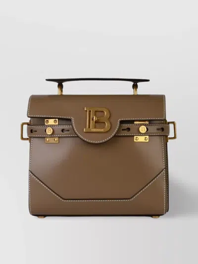 Balmain Leather Bag Cross-body Adjustable Strap In Brown