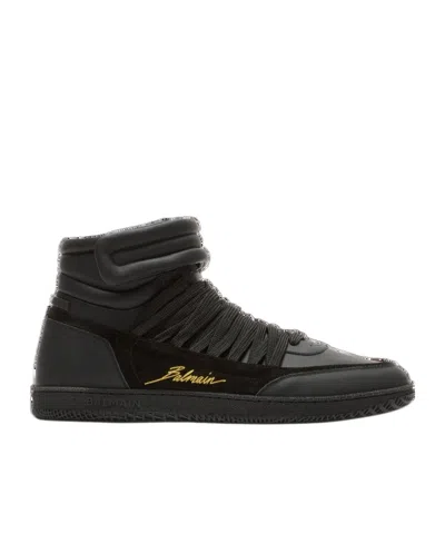 BALMAIN LEATHER BALMAIN SWAN MID-TOP LACE-UP TRAINERS