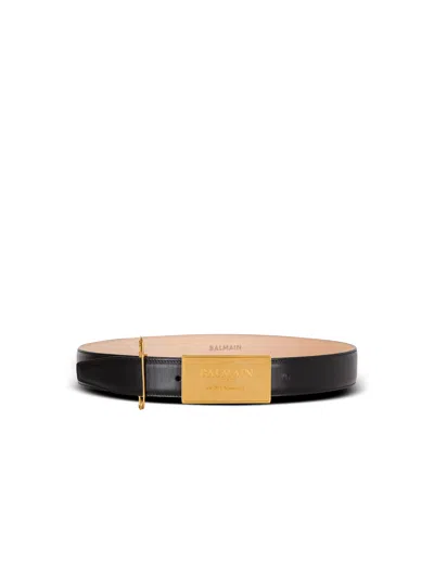Balmain Leather Belt With Safety Pin In Black
