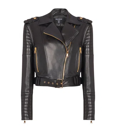 Balmain Leather Biker Jacket In Black