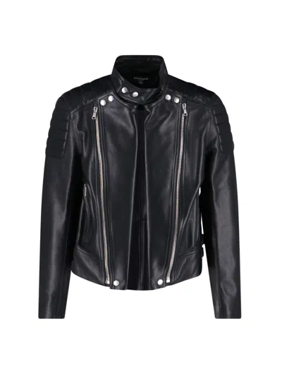 Balmain Leather Biker Jacket In Black