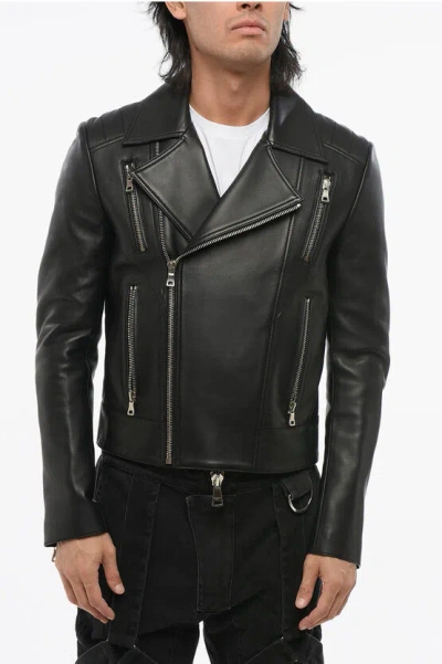 Balmain Leather Biker Jacket In Black