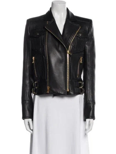 Pre-owned Balmain Leather Biker Jacket In Black