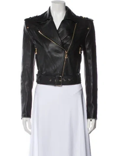 Pre-owned Balmain Leather Biker Jacket In Black