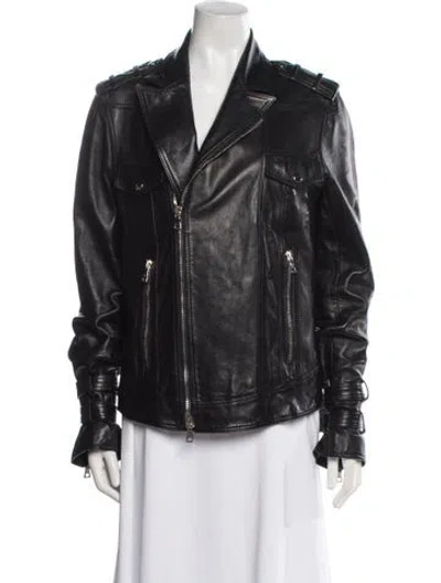 Pre-owned Balmain Leather Biker Jacket In Black
