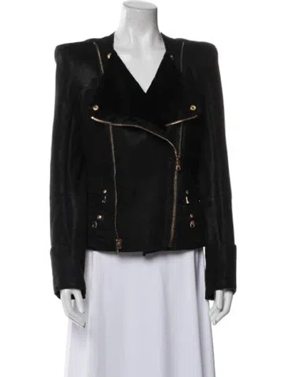 Pre-owned Balmain Leather Biker Jacket In Black