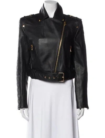 Pre-owned Balmain Leather Biker Jacket In Black