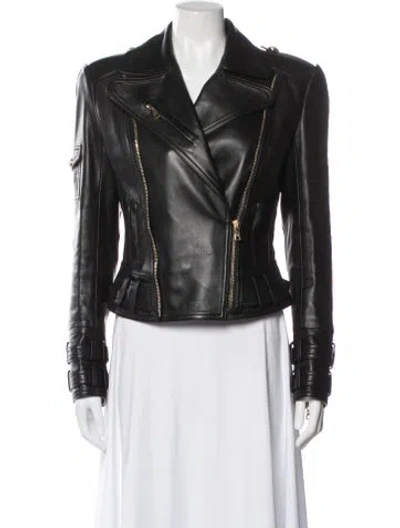 Pre-owned Balmain Leather Biker Jacket In Black