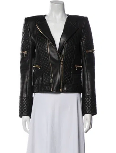 Pre-owned Balmain Leather Biker Jacket In Black