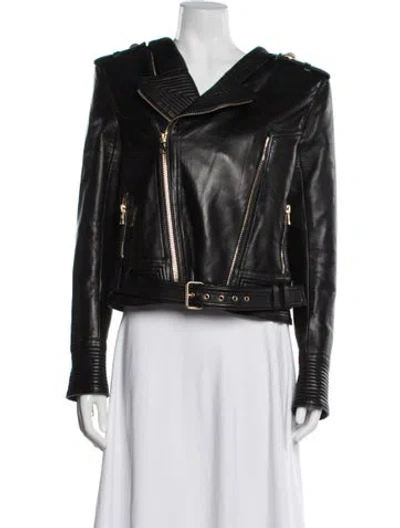 Pre-owned Balmain Leather Biker Jacket In Black