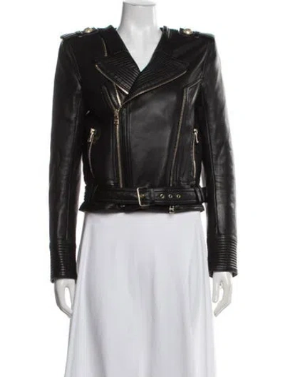 Pre-owned Balmain Leather Biker Jacket In Black