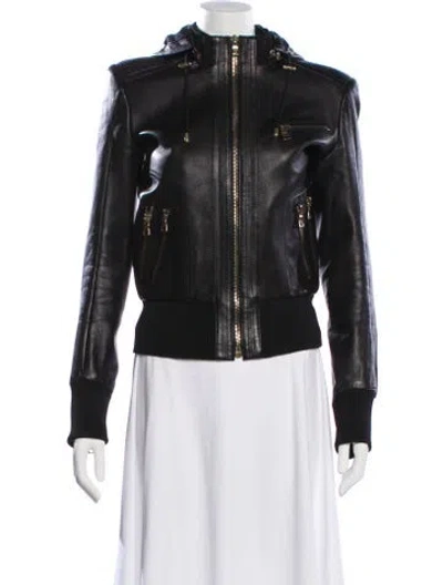 Pre-owned Balmain Leather Biker Jacket In Brown